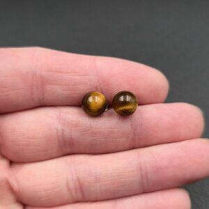 Silver And Gold Plated Tiger's Eye Stone Stud Earrings A6648